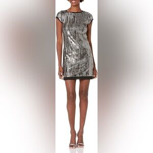 Vince Camuto Women’s Sequin Cocktail Dress Size 4 Silver Mini Cap Sleeve NWT